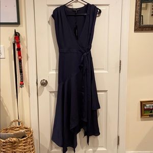 Asymmetrical midi BCBG navy dress (NWT)